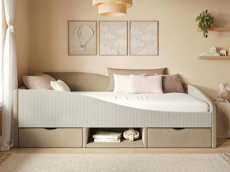Flair Aubrey Velvet Storage Low Sleeper Bed with Beige Cord