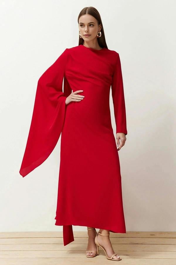 WOVCOR Draped Long Sleeve Maxi Dress with Asymmetric Detail