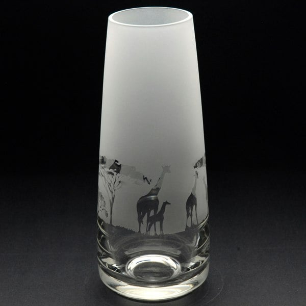 Glyptic Glass Art Giraffe Glass Bud Vase - Hand Etched/Engraved Gift