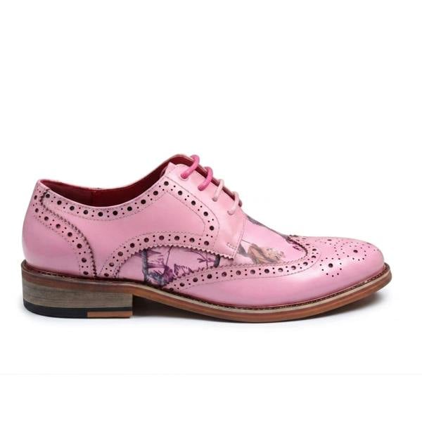 Justin Reess Wolf - Men's Pink Floral Wingtip Brogues Dress Shoes
