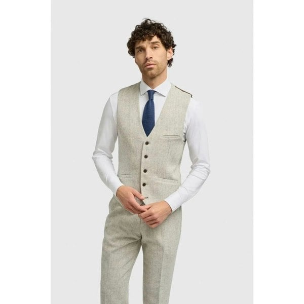 House Of Cavani Thomas - Men's Grey Wool Blend Herringbone Tweed Waistcoat