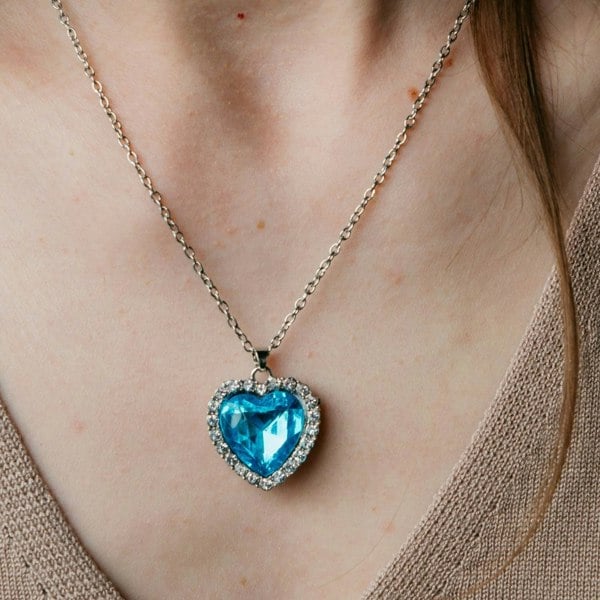 The Colourful Aura Large Titanic Blue Heart Zircon Vintage Diamond Pendant Necklace