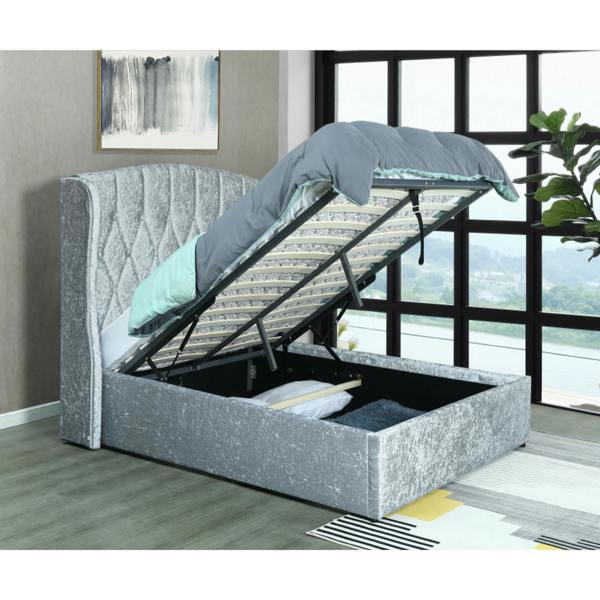 TJ's Furniture Mayfair Double Crush Silver Ottoman Led Bedframe