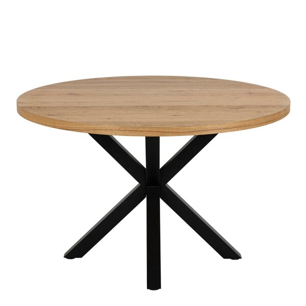Wyld Haus Perth 120cm Natural Oak Veneer Round Dining Table Industrial Black Metal Legs