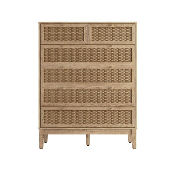 Wyld Haus Waterford Oak and Rattan Chest Of 6 Drawers