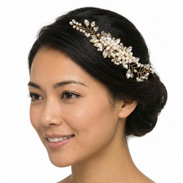 Gold Trip Large Pearl Flower Hair Comb