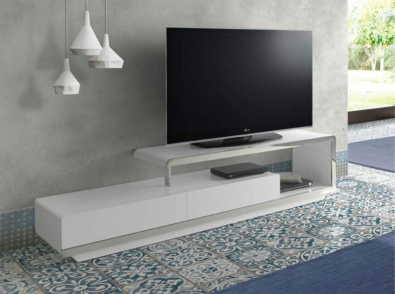 Angel Cerdá White Wooden TV Stand With Chromed Steel BASE and Chromed Steel BASE 3042