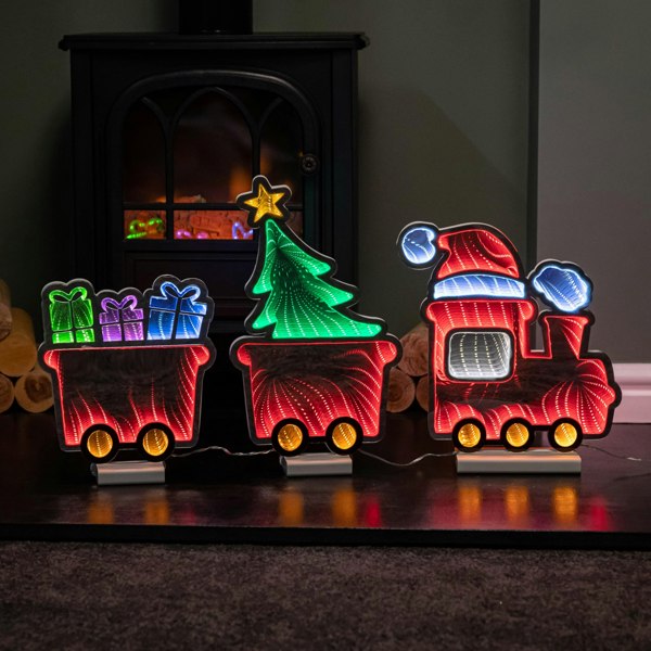 Samuel Alexander 70cm Infinity Christmas Train with 2 Carriages on Wood Base and Multi-Coloured LEDs