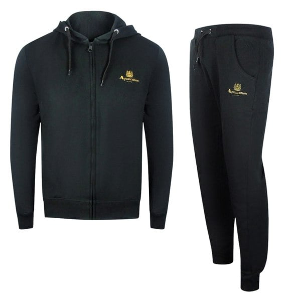 Aquascutum Black Zip-Up Hoodie Tracksuit Set - Nova Clothing