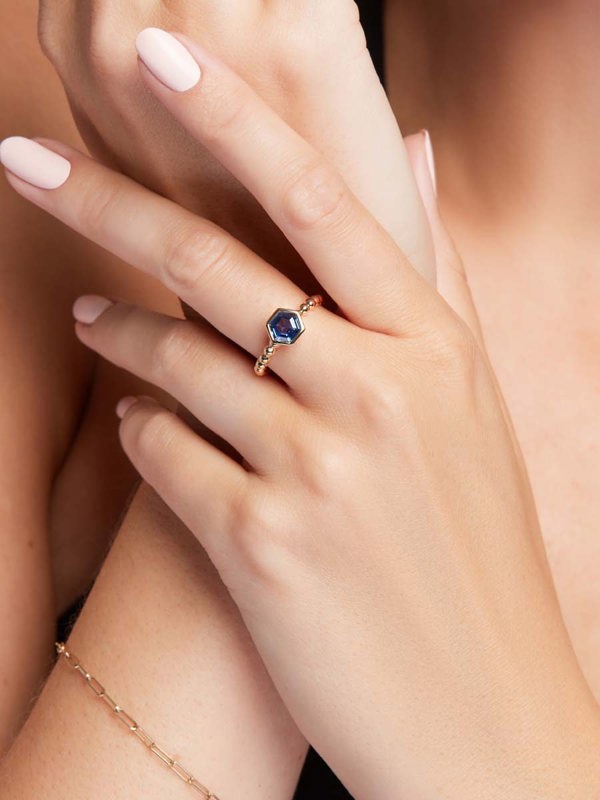 Gemdaia Blue Sapphire Hex Ring