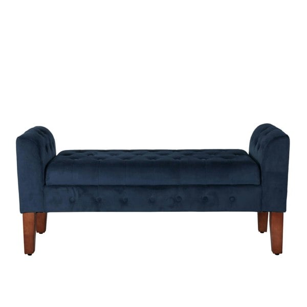 Luxury Living Oxford Storage Ottoman Bench - Ink Navy Velvet Upholstery with flip lid