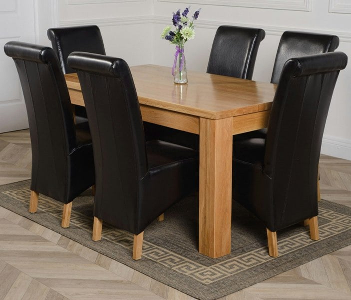 That's Furniture Dakota Medium Oak Dining Table with Montana Leather Chairs