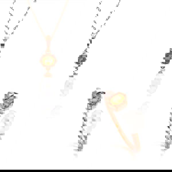 270P030406925-270R058907925 Modern Pearl & Peridot Pendant & Ring Set in Rose Gold Plated Silver 1