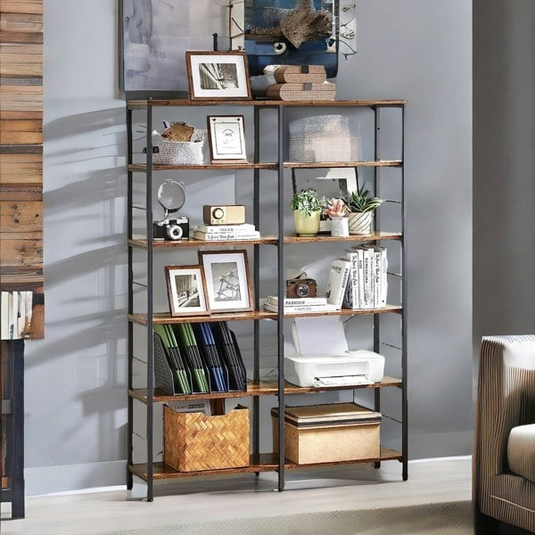 Rafaelo Mobilia 6 Tier Industrial Bookcase Large