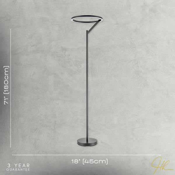 Designer Floor Lamp in Matte Black with Large LED Halo Light Ring Image 7