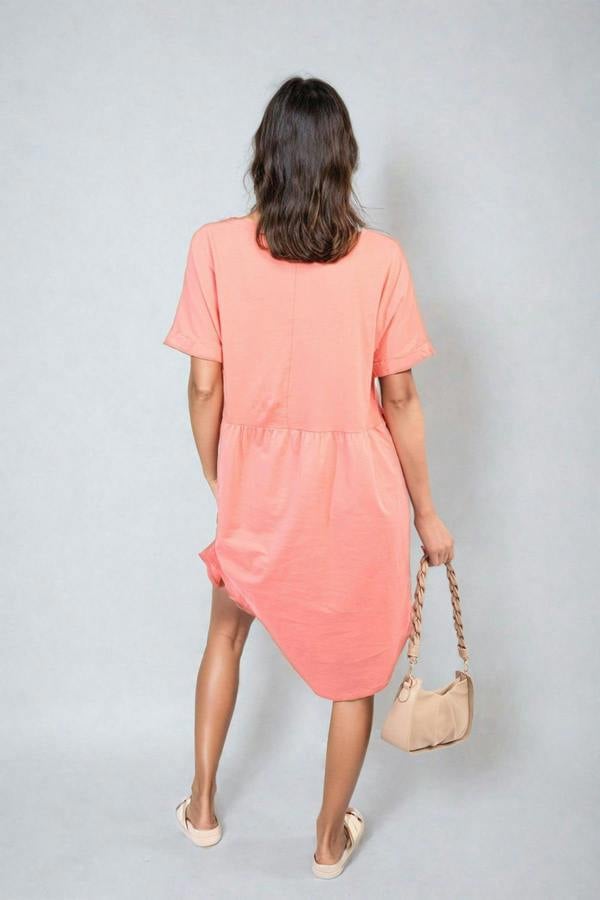 Aileen Short Sleeve Button Front Midi Dress - Coral