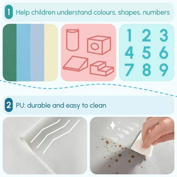 Foam play set learning panels featuring shapes, numbers, and colors