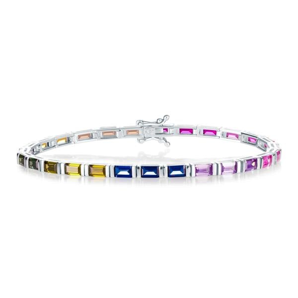 namana Sterling Silver Tennis Bracelets with Multicoloured Baguette-Cut Stones