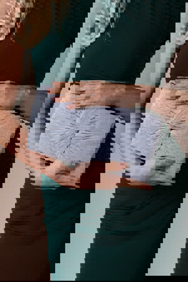 SVNX Ruched Bow Clutch Bag In Silver