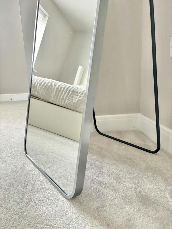Downton Interiors Stunning Silver Rectangular Metal Frame Wall or Floor Standing Dressing Mirror 145cm x 45cm - Soho Collection