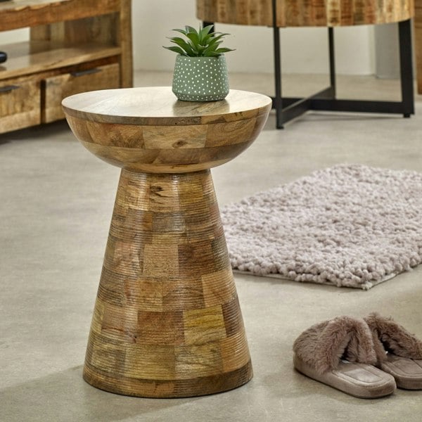 IH Design Valor Mango Wooden Round Side Table Mushroom Style