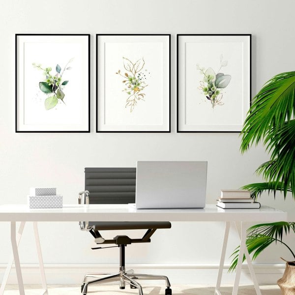 Botanical print framed | set of 3 wall art for home office decor