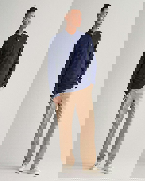 GANT Mens Regular Fit Long Sleeve Shield Logo Pique Rugger - 433 Evening Blue