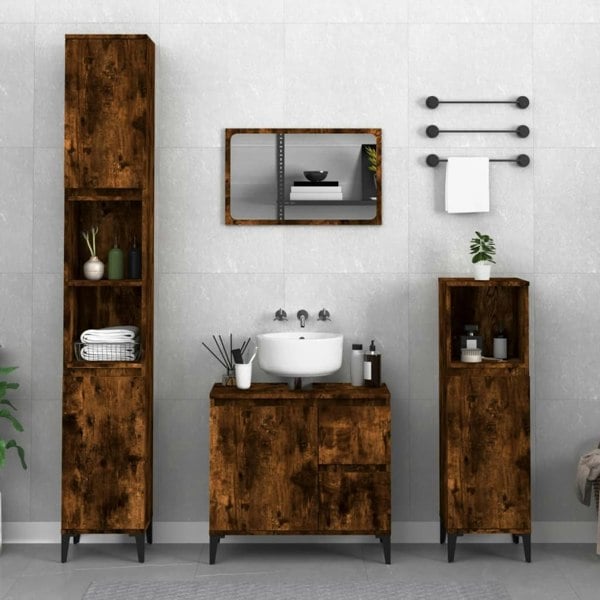 Berkfield Bathroom Cabinet Smoked Oak 30x30x190 cm Engineered Wood