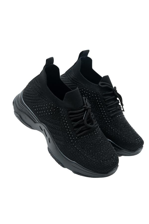 Crystal Comfort Flexi Trainers Black, drawing attention to laces Finish