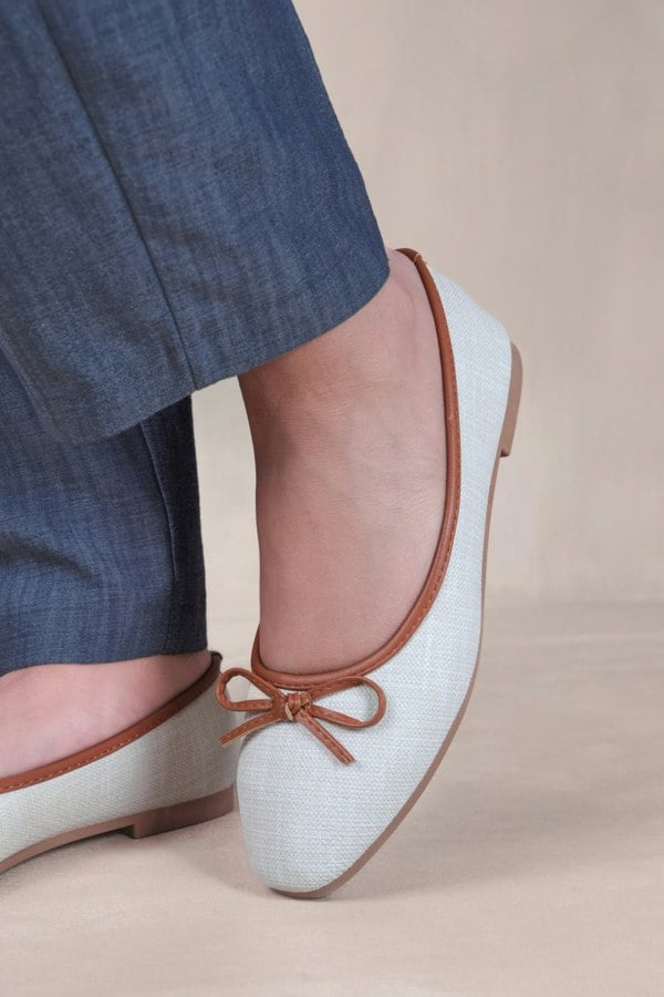 Where's That From Dawn Ballerina Flats With Front Bow Detail in White Woven