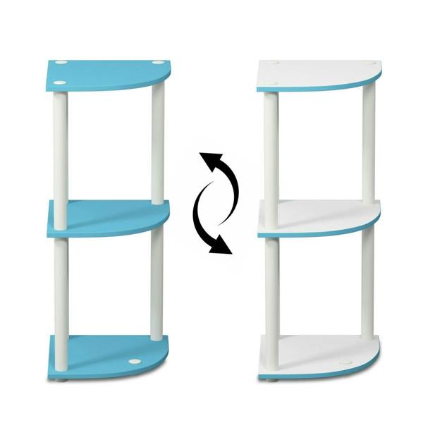 WALPLUS Stylish Turn-N-Tube 3-Tier Reversible Corner Display Rack Multipurpose Shelving Unit, Light Blue/White for Entryway