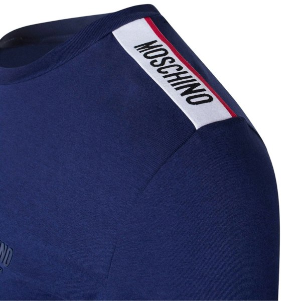 Moschino Branded Taped Shoulder Logo Navy Blue T-Shirt S