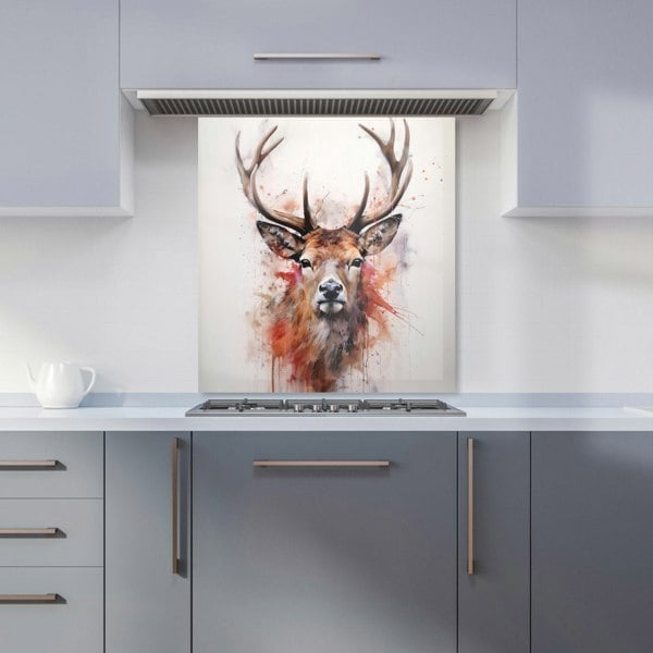 Warren Reed - Designer Watercolour Splashart Stag Face Kitchen Splashback