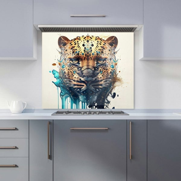 Warren Reed - Designer Leopard Face Splashart, Light Background Kitchen Splashback