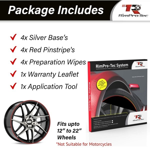 RimPro-Tec Group 4x Silver Base's 4x Red Pinstripe's / RimPro-Tec® Wheelbands™ car wheel styling kit