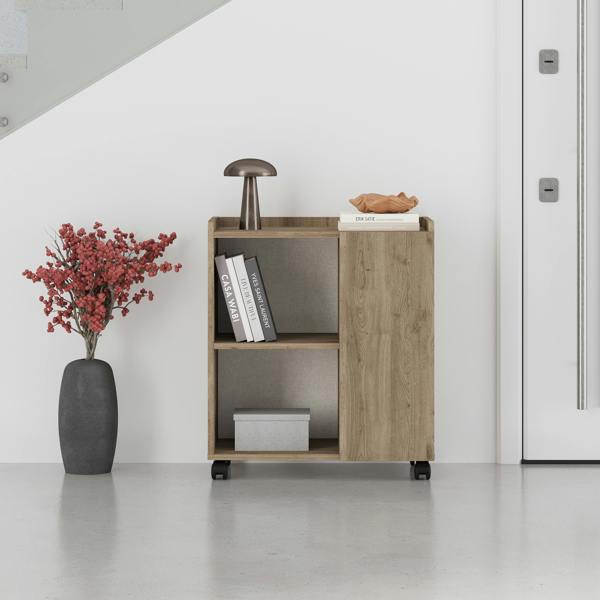 Decortie Modern Zeo Sideboard Cabinet 70x40x80cm 1 Door Storage 4 Compartments with 4 Heels Black Room, Office