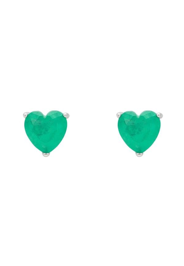 Heart-shaped green earrings on a white background