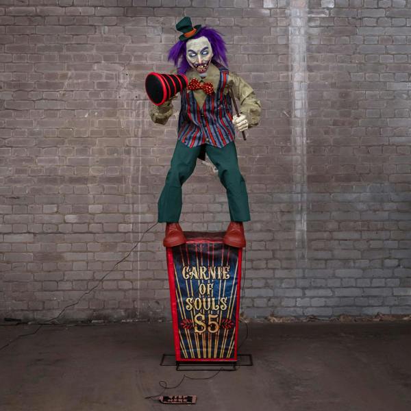 Samuel Alexander 6ft (72 Inch) Tall Servo Carnival Barker Halloween Animatronic with Glowing Digi-Eyes