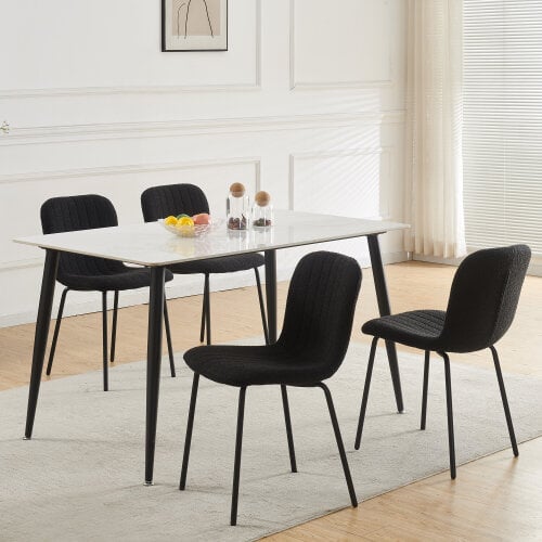 Set of 4 Teddy Faux Fur Stitched Design Dining Chairs Bella - Black 