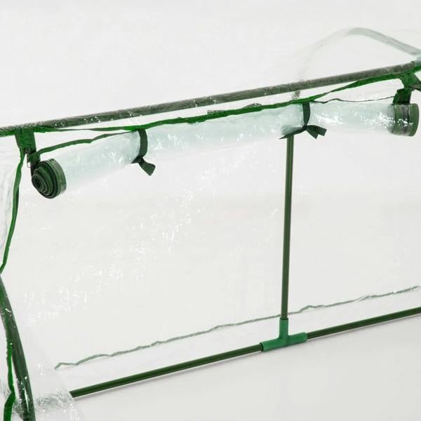 Clear PVC tunnel greenhouse side frame with zip-style cover and rolled ventilation strip