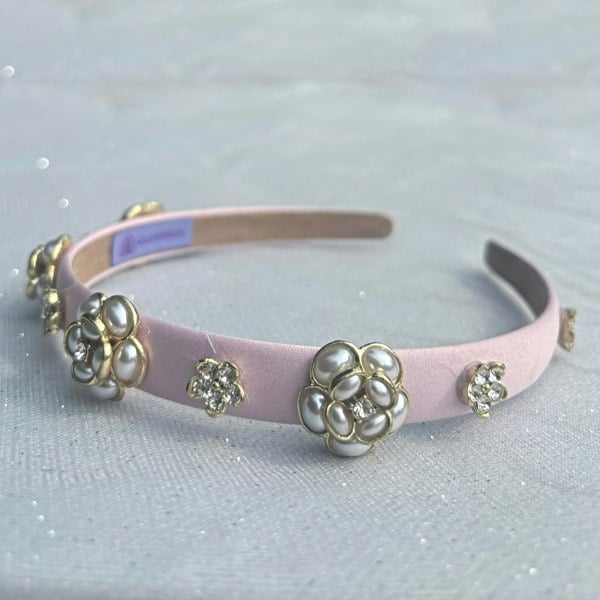 Baby Pink Pearl Flower Thin Headband, Pink Pearl Headband, Pink Flower Headband, Pink Thin Headband,Pink Pearl Headpiece, Pink Bridesmaid Headband