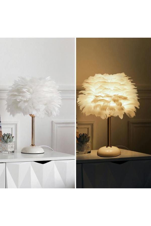 Living and Home Ceramic Feather Design Table Lamp with LED Light