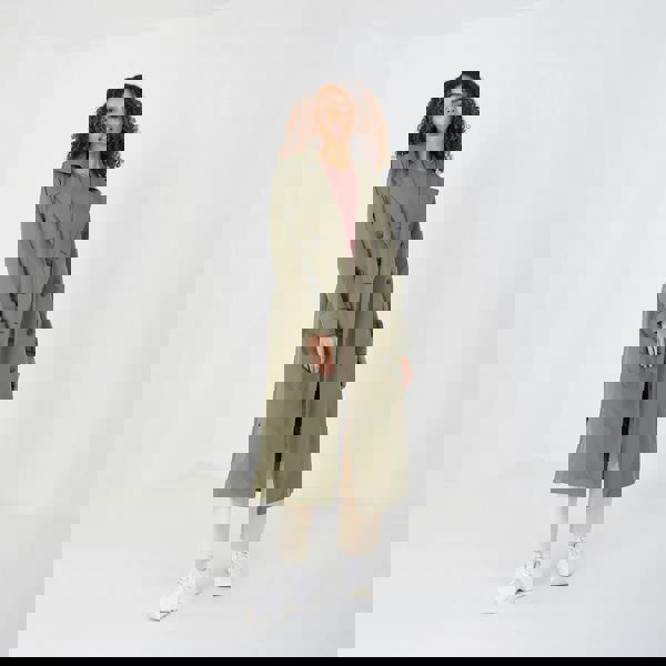 Brave Soul Light Khaki Double-Breasted Longline Trench Coat  - Light Khaki Image 3