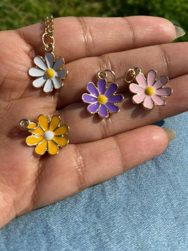 The Colourful Aura Colourful Yellow Indie Boho Daisy Floral Sunflower Charms Summer Necklace