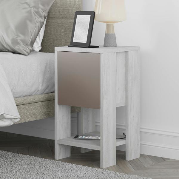 Decortie Ema Modern Bedside Table with Storage Drop-Door Cabinet 30cm Width