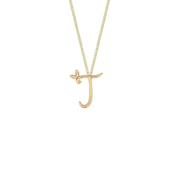 Say It With Winged Diamond Initial Necklace - Yellow Gold