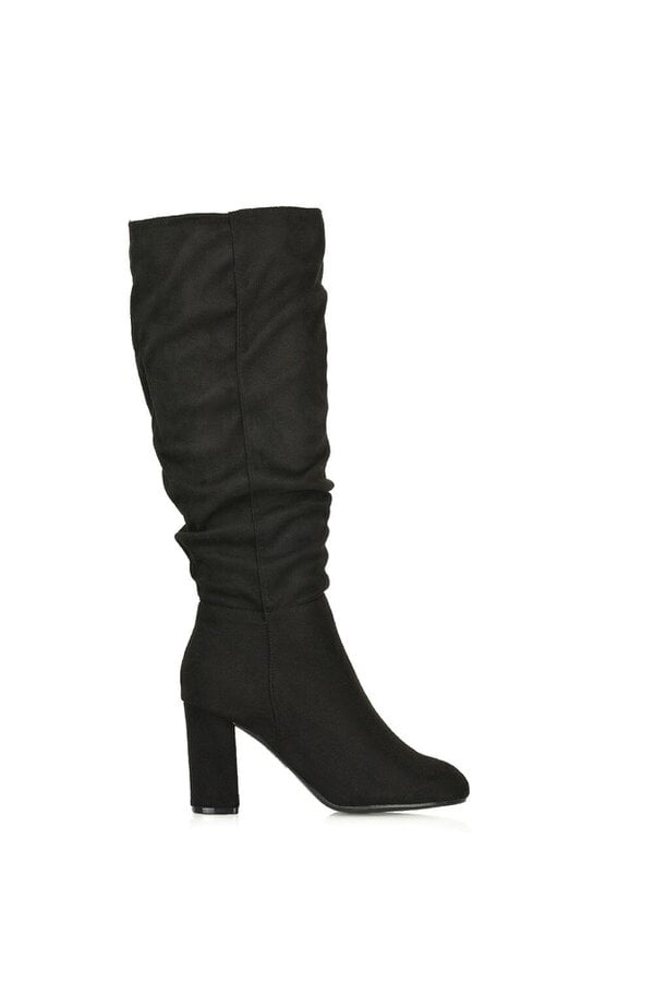 XY LONDON Ruched Zip-up Block Heeled Knee Calf Boots