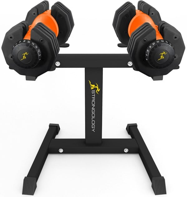 Strongology Urban25 Orange Adjustable Dumbbell Pair with Free Durable Steel Adjustable Urban25 Dumbbell Floor Stand