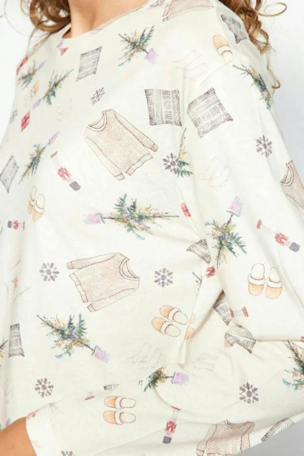 WOVCOR 2-Piece 100% Cotton Winter Themed Knit Pajama Set