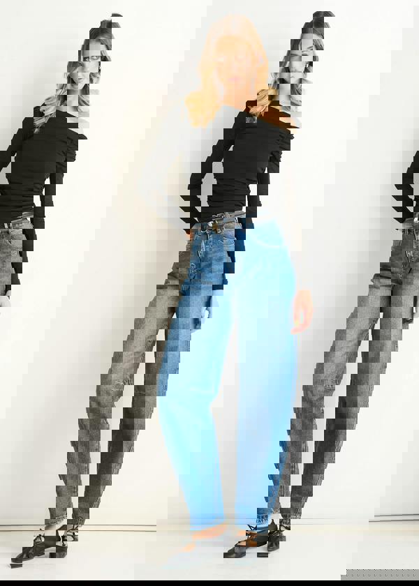 Gini London Black Jersey Slash Neck Long Sleeve Top